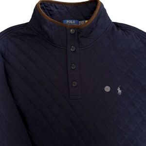 Polo Ralph Lauren‎ Mens 2XLB Navy Blue Quilted Mock Neck Sweater Pullover NWT